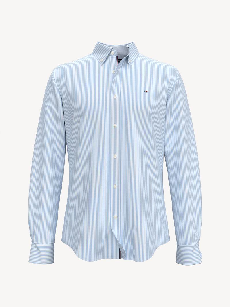 Férfi Tommy Hilfiger Custom fit essential stretch stripe oxford Ingek Kék | HU 1033ZUT